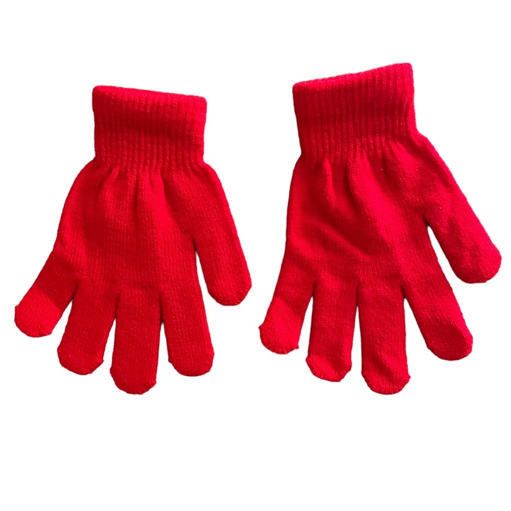 Girls Winter Gloves Red Knit